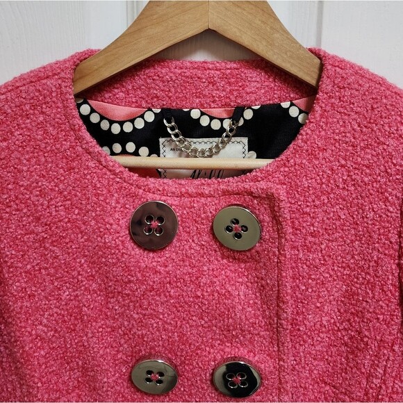 Milly Coat Women Sz 4 Pink Wool Silk Blend Double Breasted Button Lined Textured - Picture 3 of 13